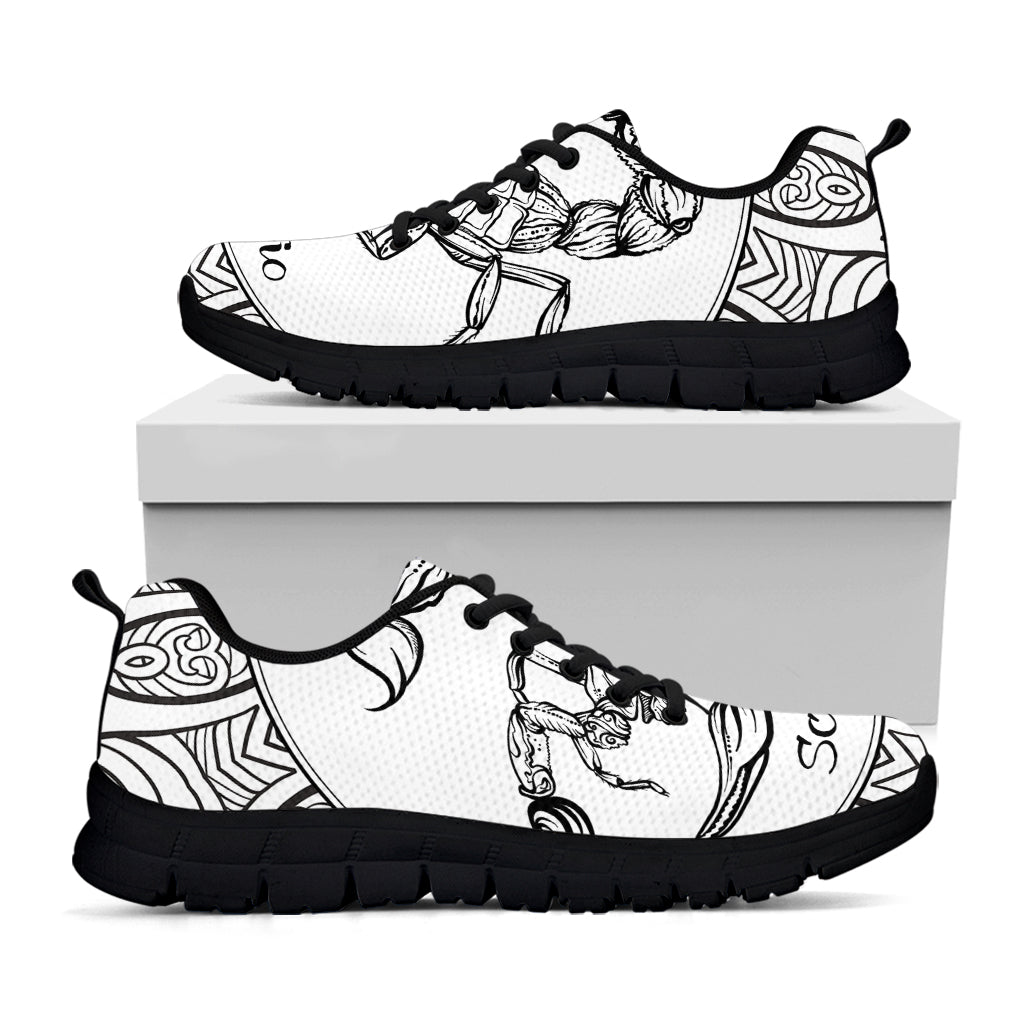 White And Black Scorpio Sign Print Black Sneakers