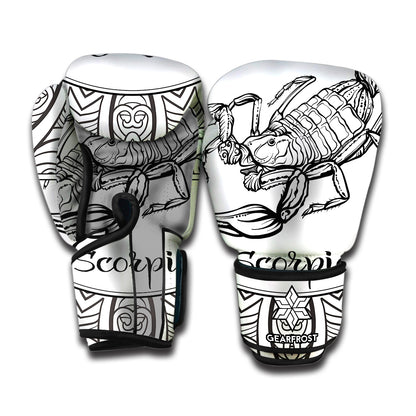White And Black Scorpio Sign Print Boxing Gloves