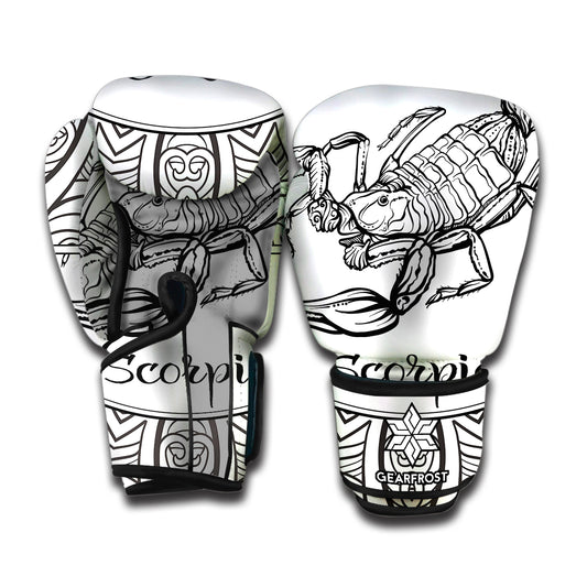 White And Black Scorpio Sign Print Boxing Gloves