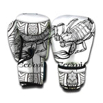 White And Black Scorpio Sign Print Boxing Gloves