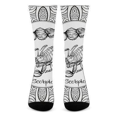 White And Black Scorpio Sign Print Crew Socks