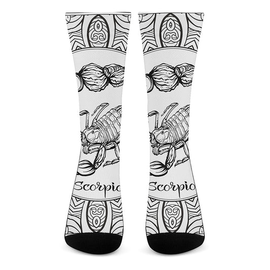 White And Black Scorpio Sign Print Crew Socks