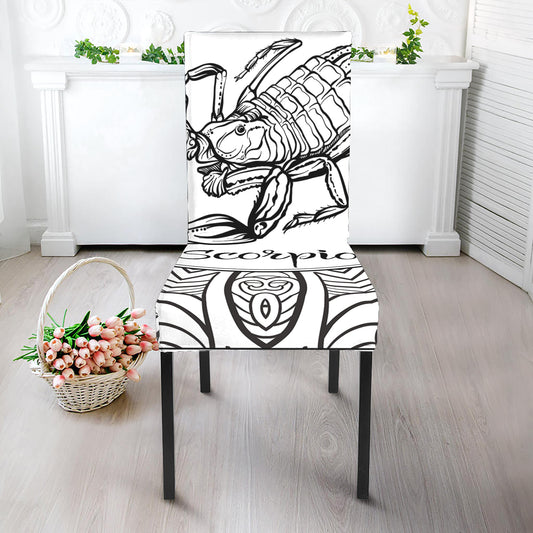 White And Black Scorpio Sign Print Dining Chair Slipcover