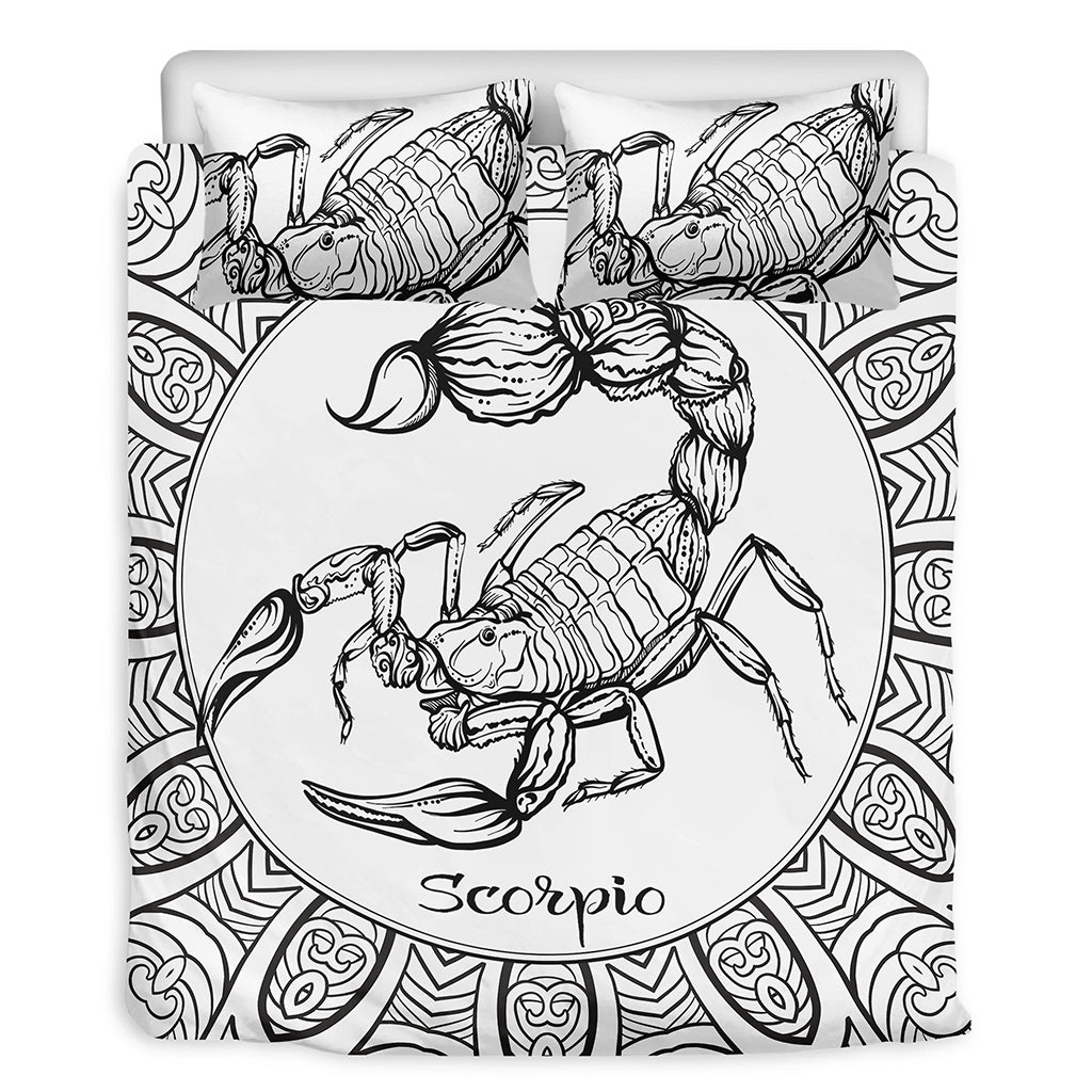 White And Black Scorpio Sign Print Duvet Cover Bedding Set