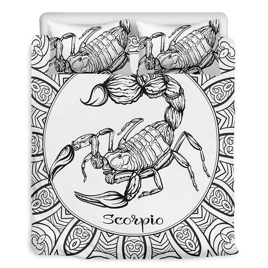 White And Black Scorpio Sign Print Duvet Cover Bedding Set