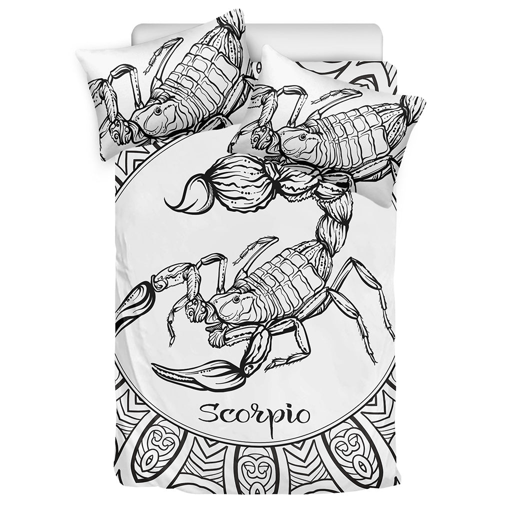 White And Black Scorpio Sign Print Duvet Cover Bedding Set