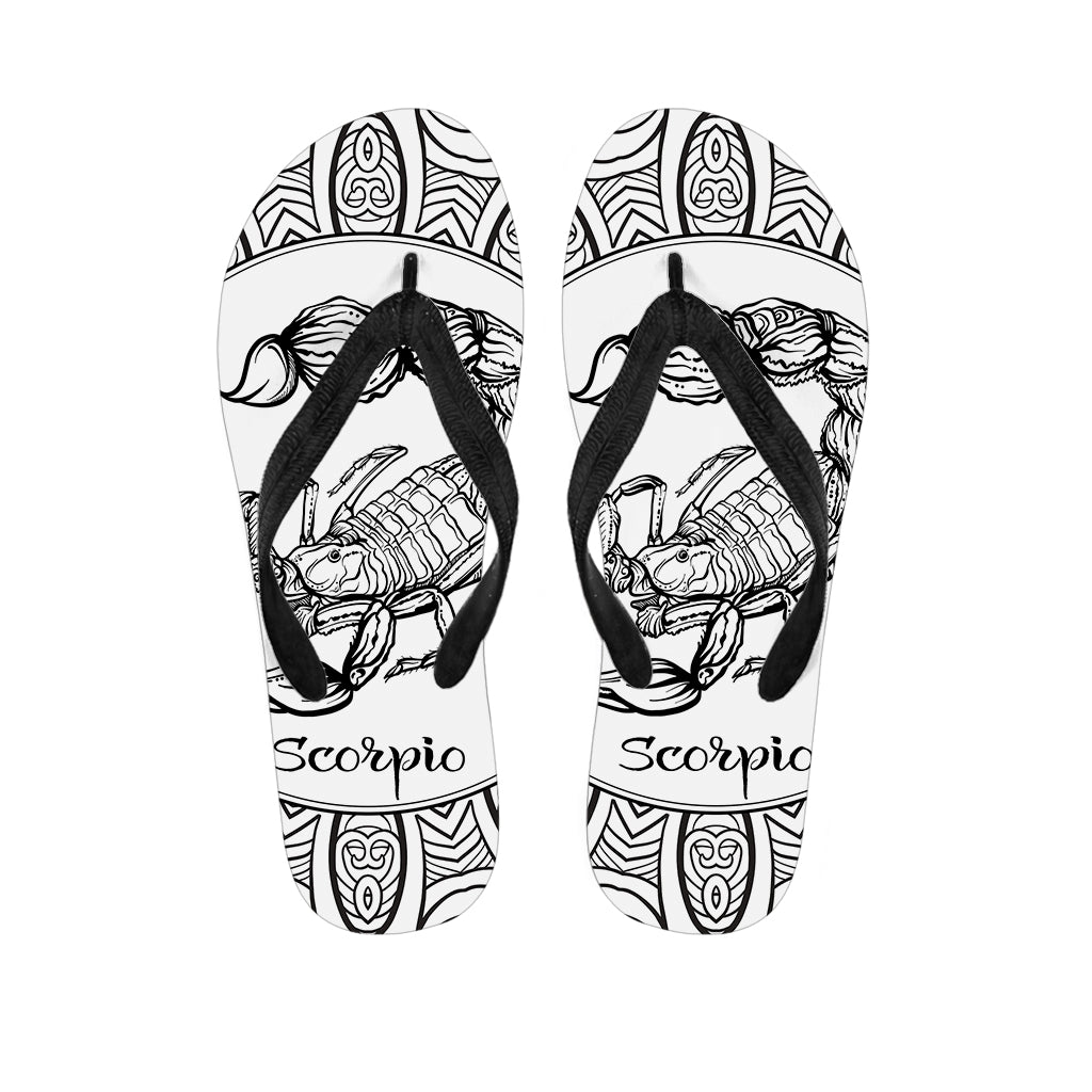 White And Black Scorpio Sign Print Flip Flops