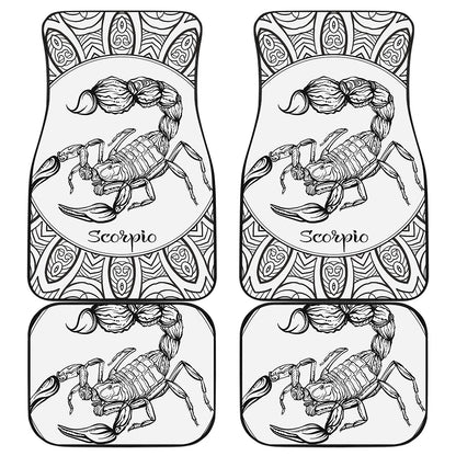 White And Black Scorpio Sign Print Front and Back Car Floor Mats