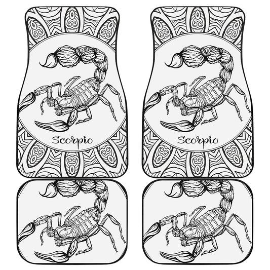White And Black Scorpio Sign Print Front and Back Car Floor Mats