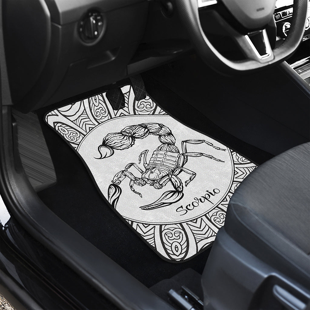 White And Black Scorpio Sign Print Front and Back Car Floor Mats