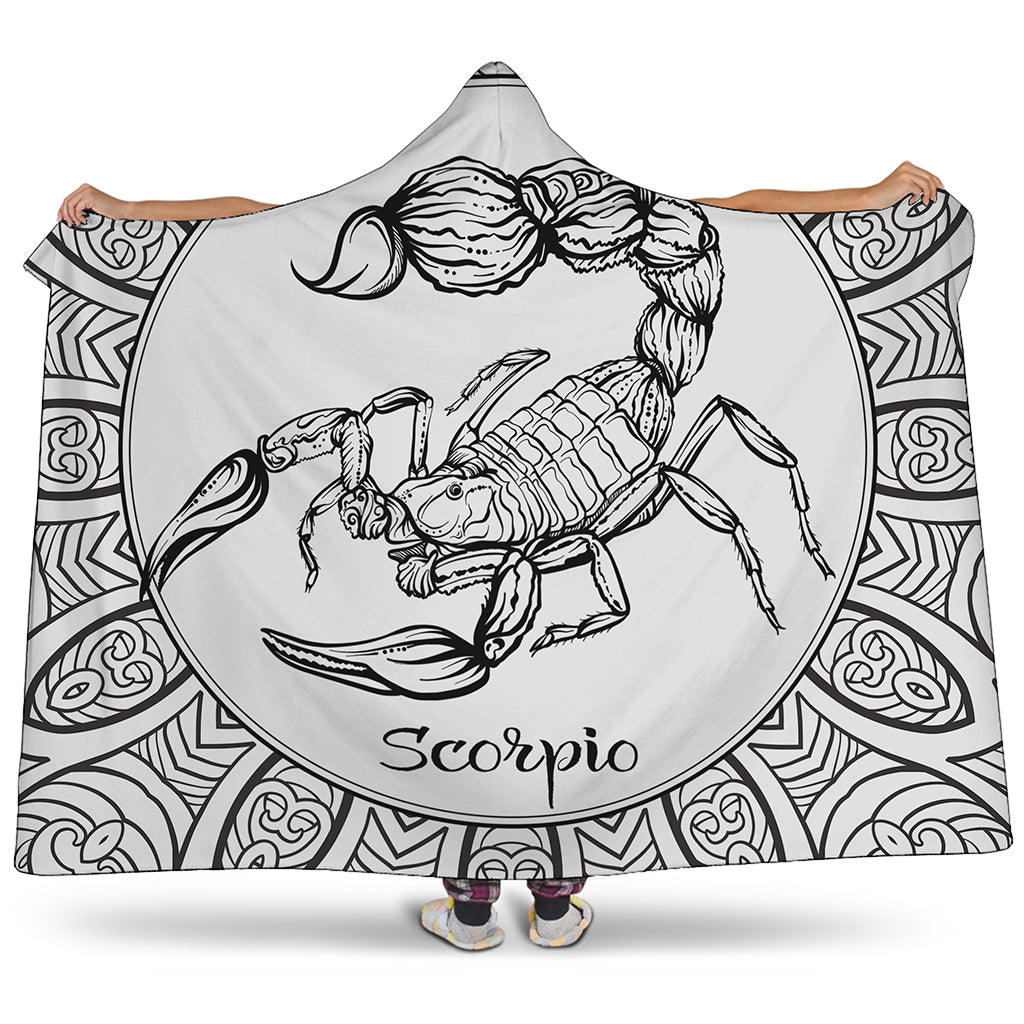 White And Black Scorpio Sign Print Hooded Blanket
