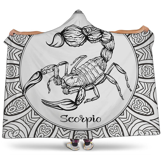 White And Black Scorpio Sign Print Hooded Blanket