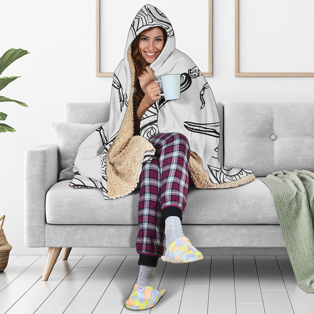 White And Black Scorpio Sign Print Hooded Blanket