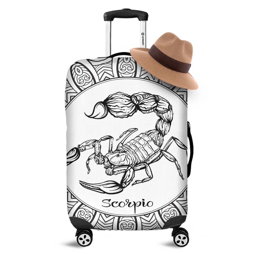 White And Black Scorpio Sign Print Luggage Cover