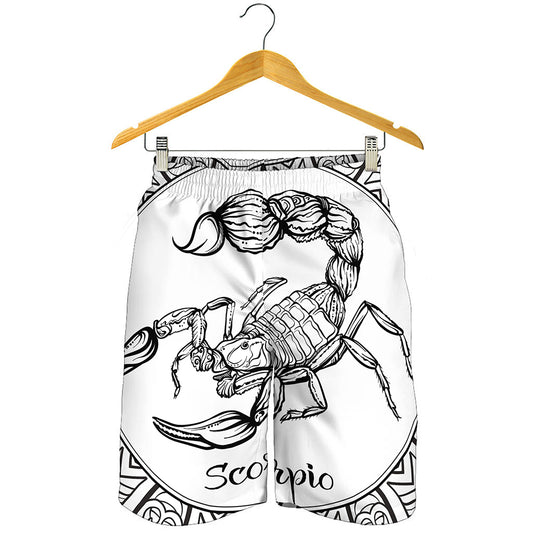 White And Black Scorpio Sign Print Men's Shorts