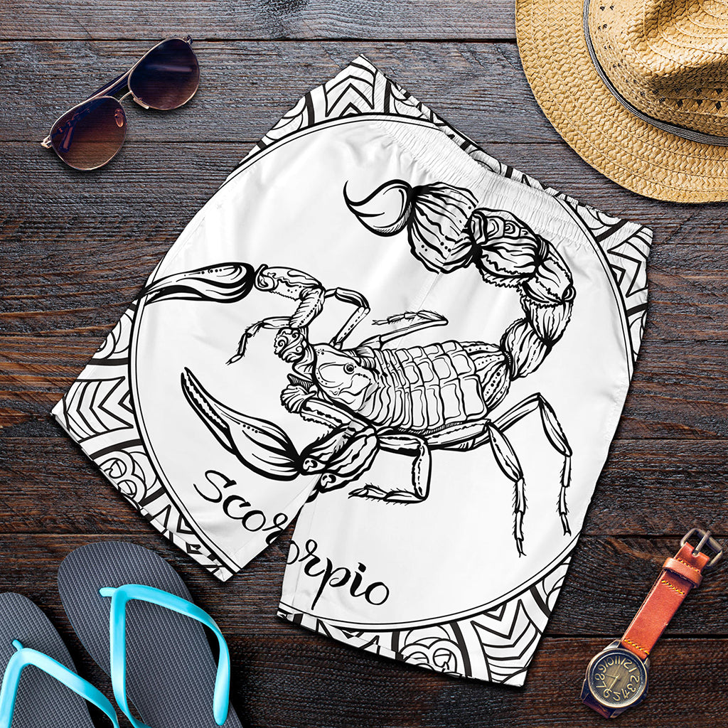 White And Black Scorpio Sign Print Men's Shorts