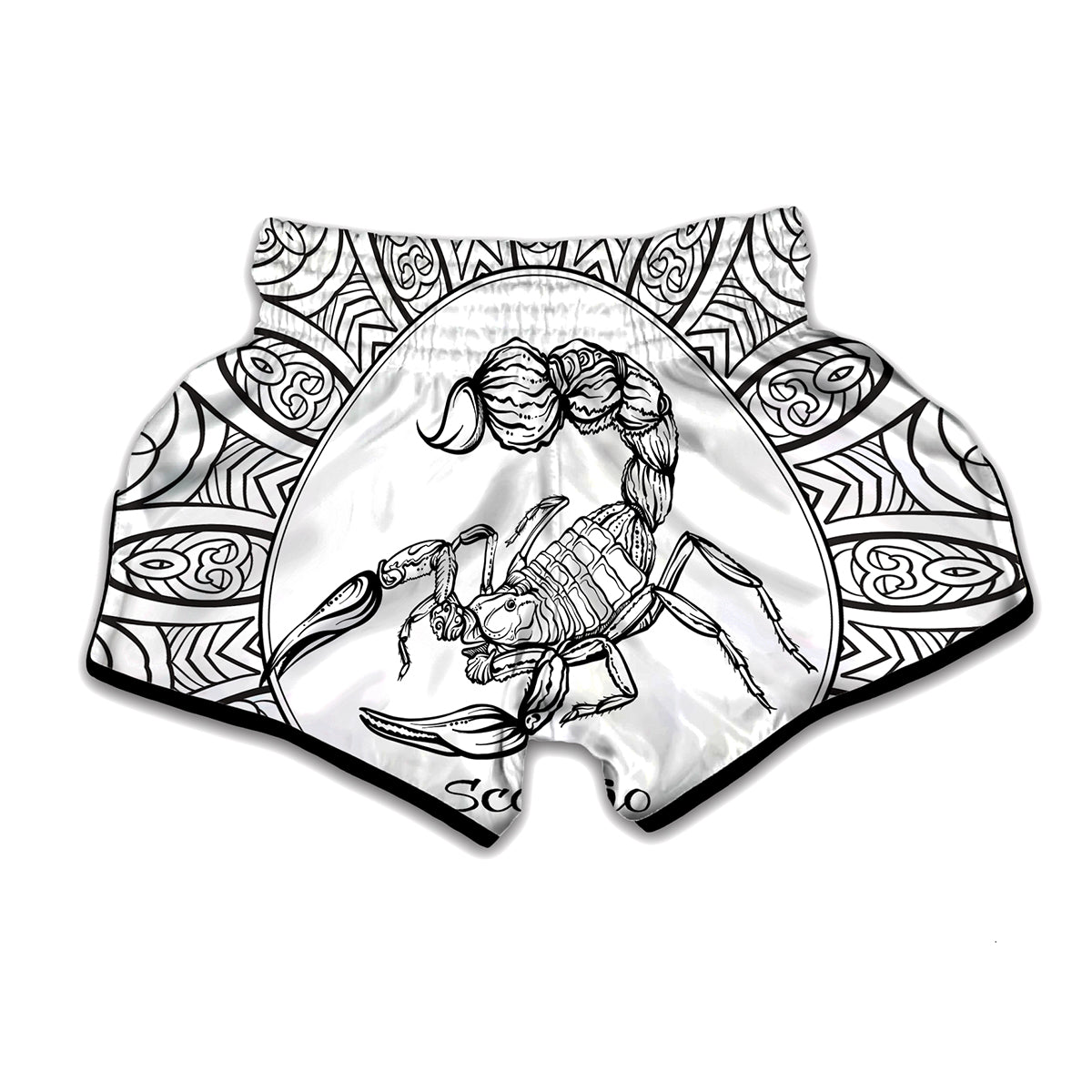 White And Black Scorpio Sign Print Muay Thai Boxing Shorts