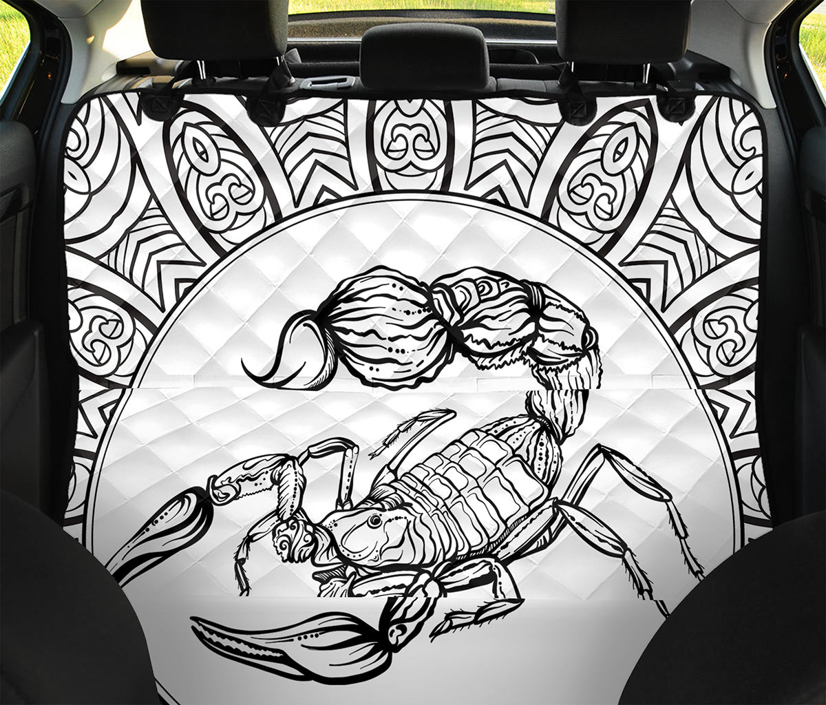 White And Black Scorpio Sign Print Pet Car Back Seat Cover
