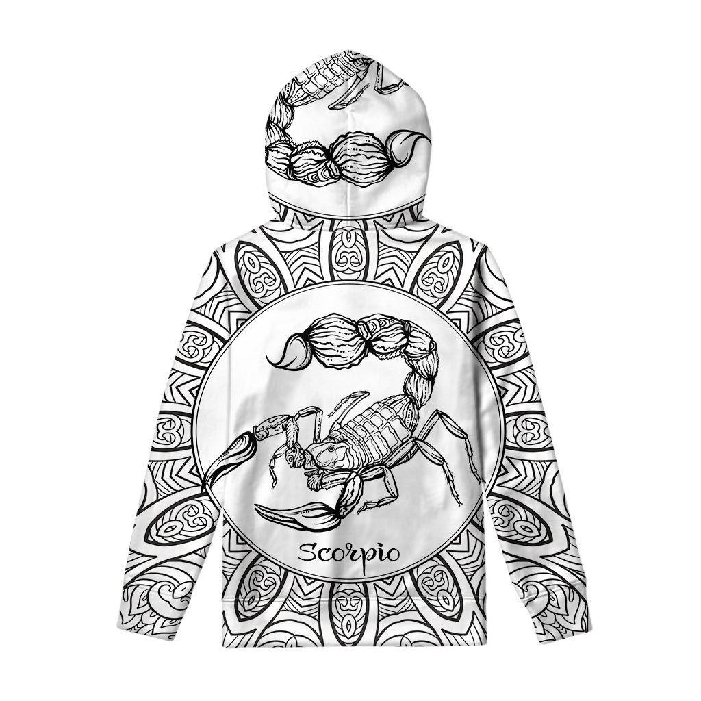 White And Black Scorpio Sign Print Pullover Hoodie