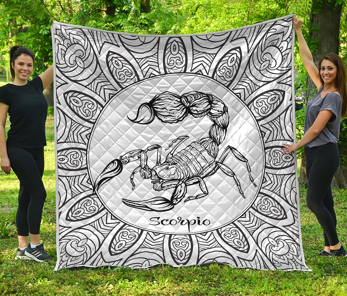White And Black Scorpio Sign Print Quilt