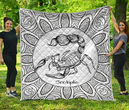 White And Black Scorpio Sign Print Quilt