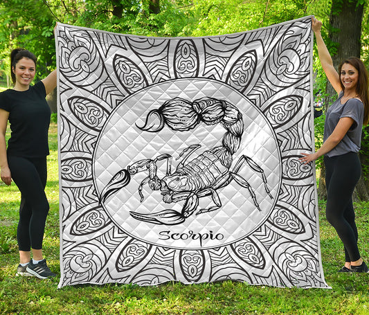 White And Black Scorpio Sign Print Quilt