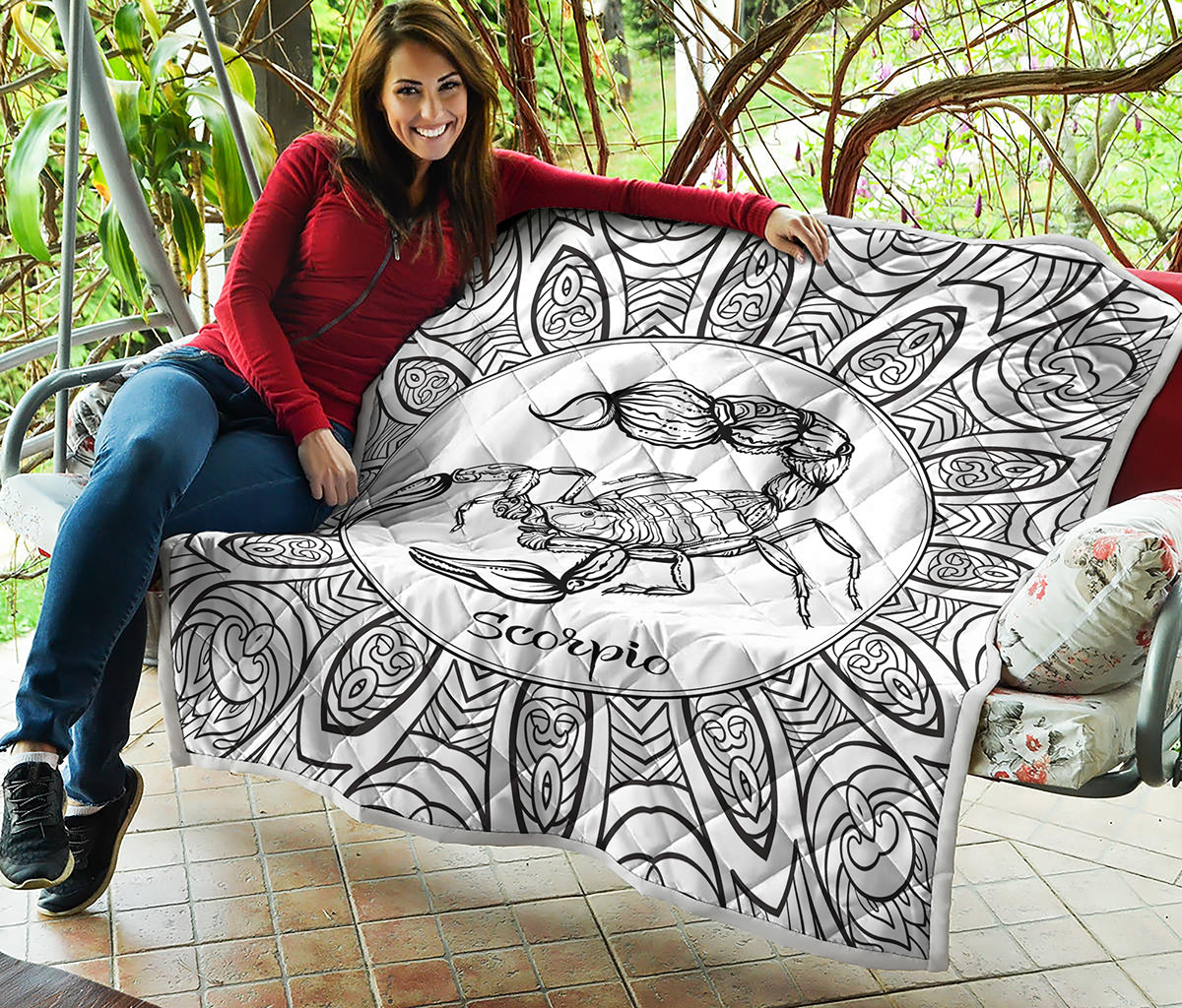 White And Black Scorpio Sign Print Quilt