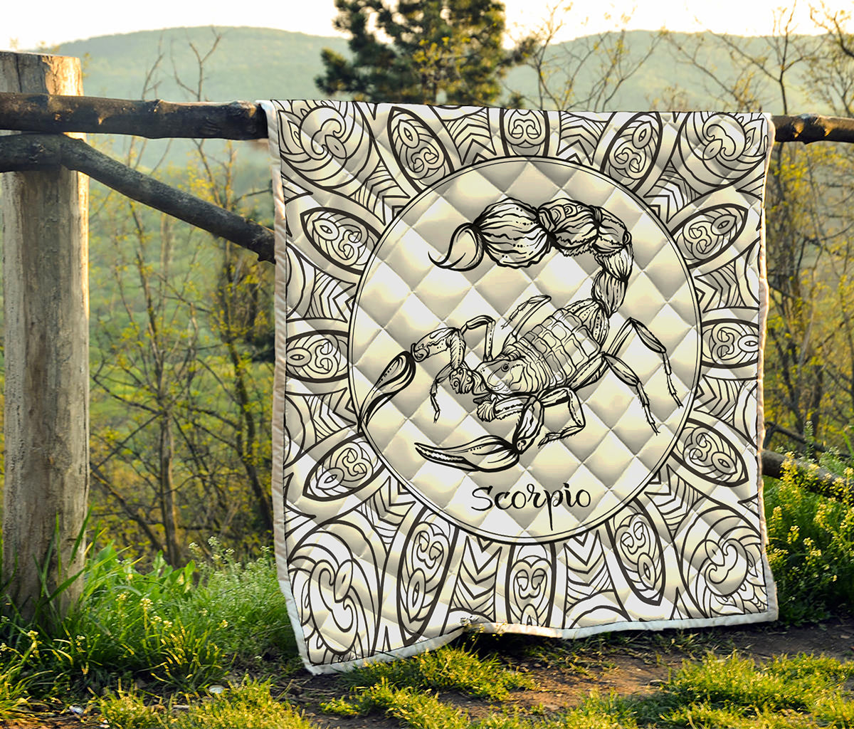 White And Black Scorpio Sign Print Quilt