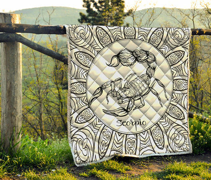 White And Black Scorpio Sign Print Quilt