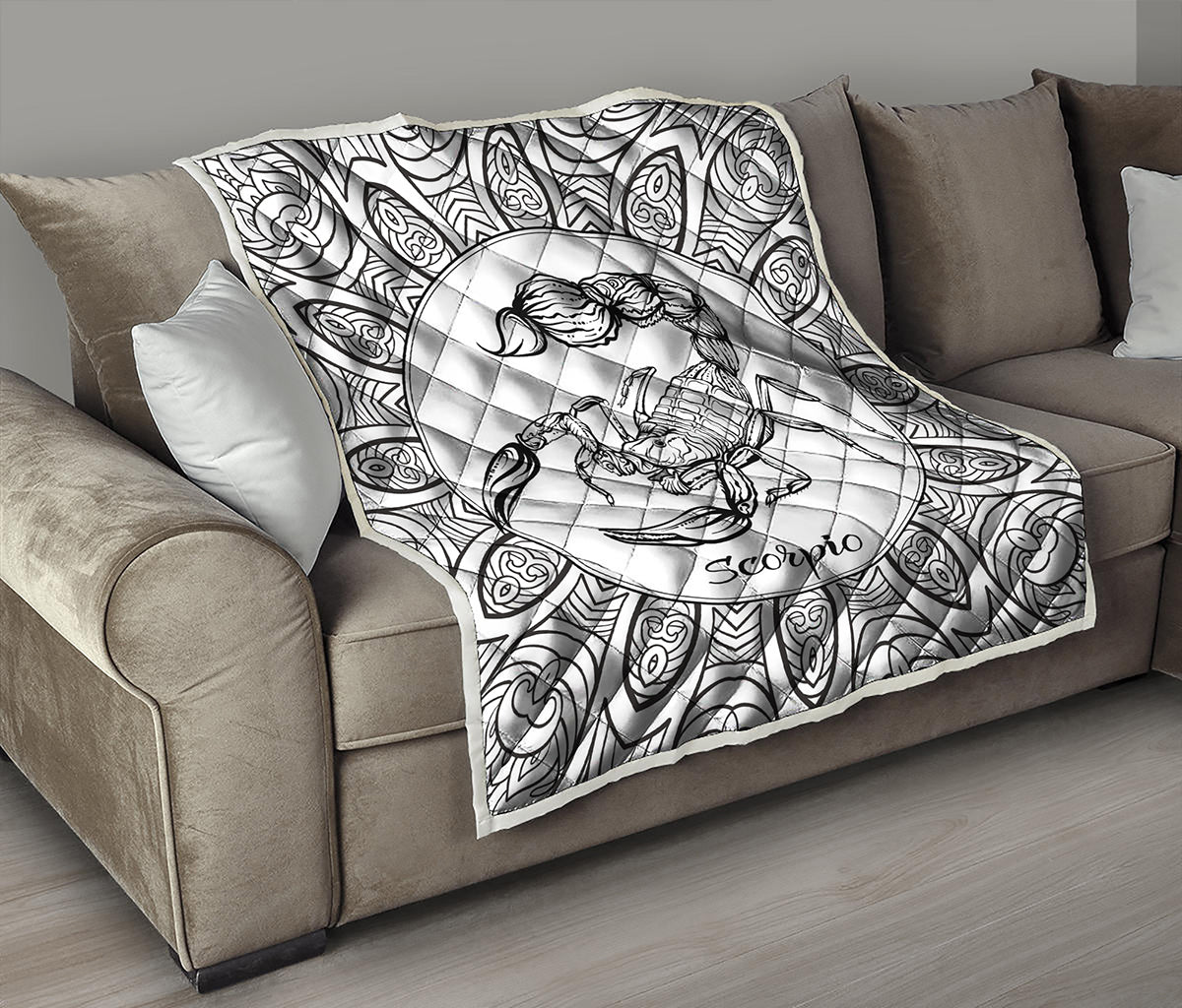 White And Black Scorpio Sign Print Quilt