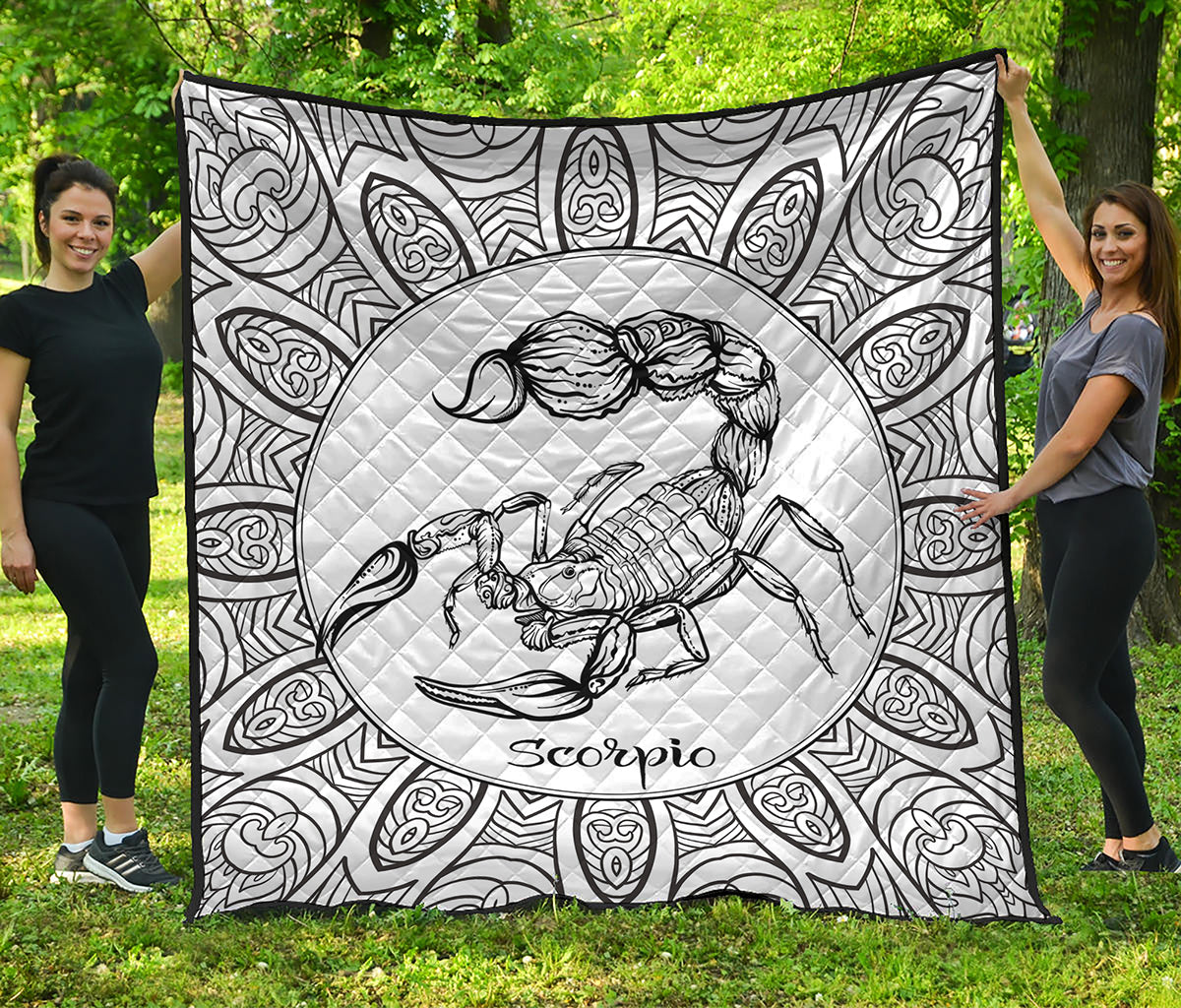White And Black Scorpio Sign Print Quilt