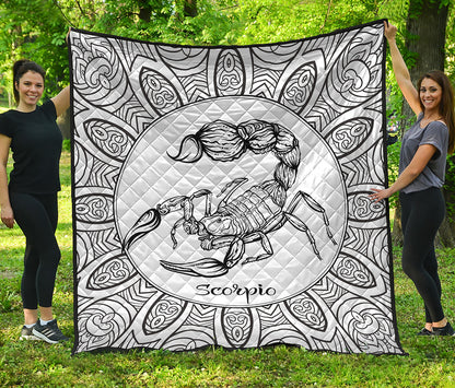 White And Black Scorpio Sign Print Quilt