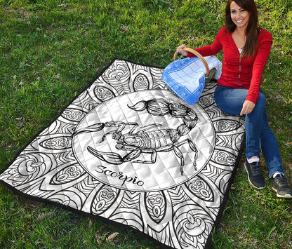 White And Black Scorpio Sign Print Quilt