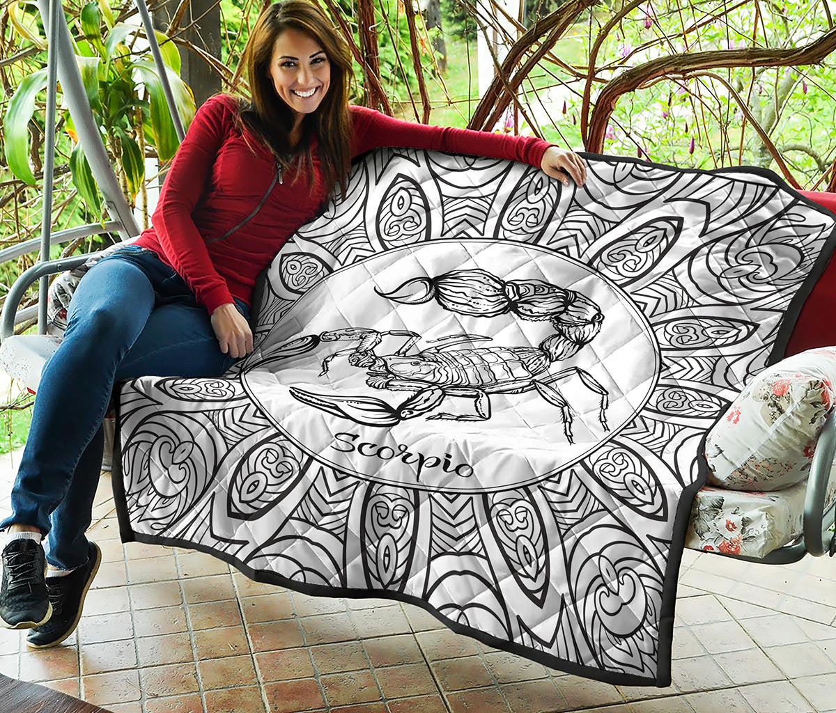 White And Black Scorpio Sign Print Quilt