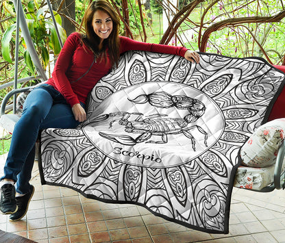 White And Black Scorpio Sign Print Quilt