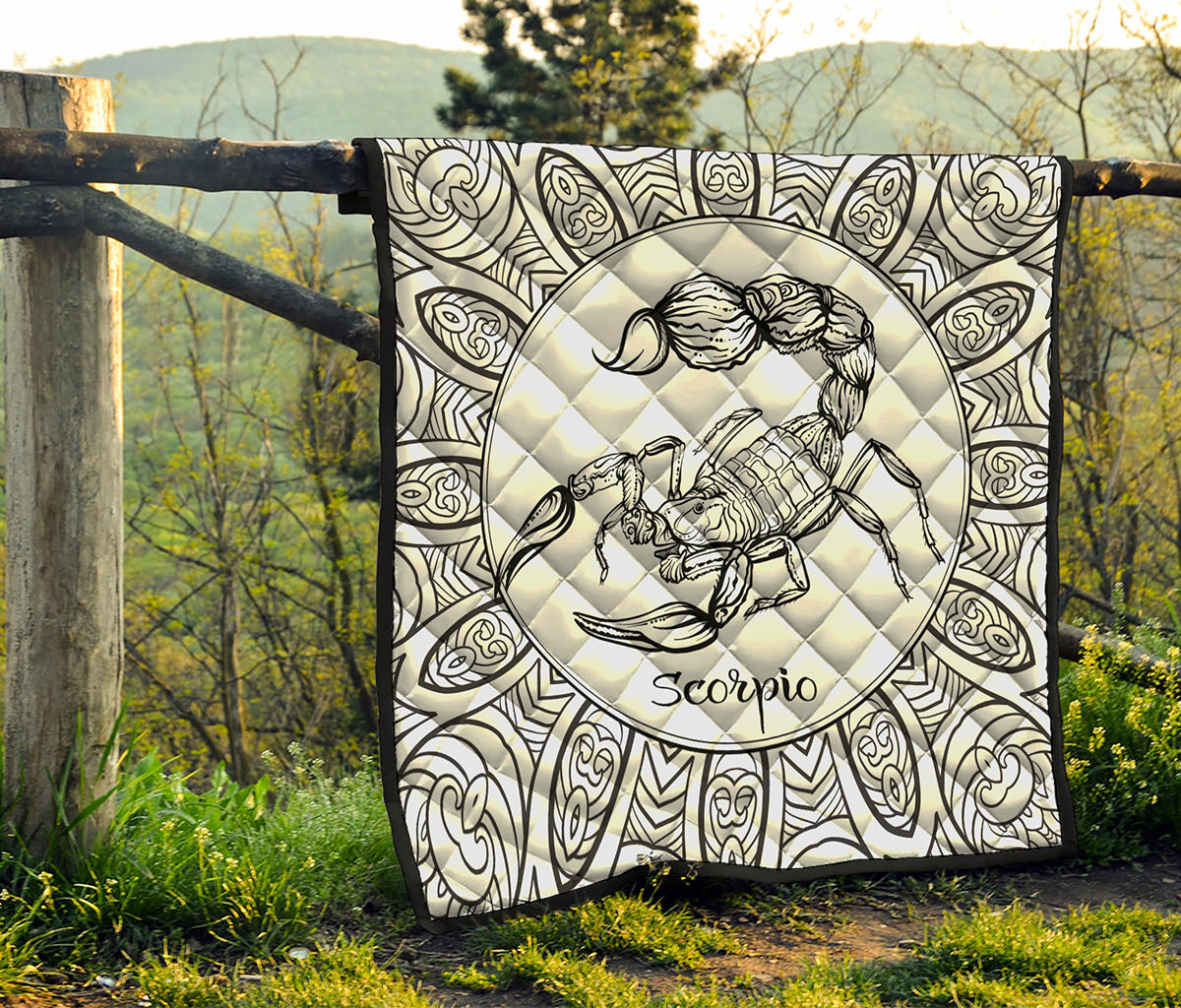 White And Black Scorpio Sign Print Quilt