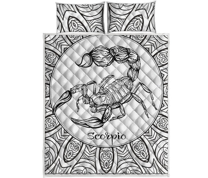 White And Black Scorpio Sign Print Quilt Bed Set