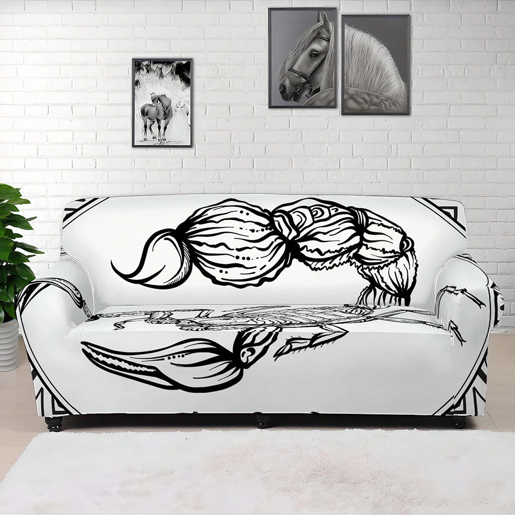 White And Black Scorpio Sign Print Sofa Cover