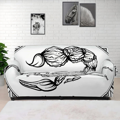 White And Black Scorpio Sign Print Sofa Cover