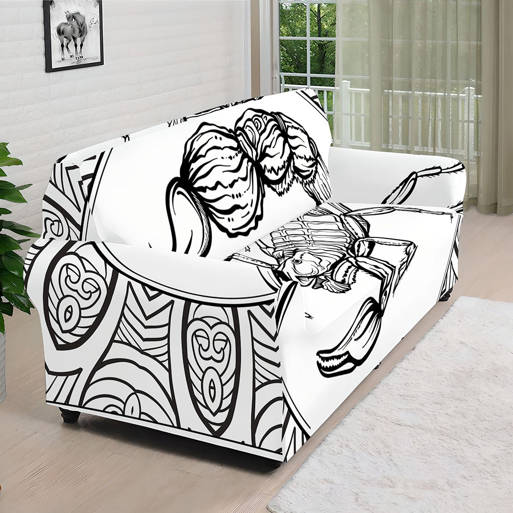 White And Black Scorpio Sign Print Sofa Cover