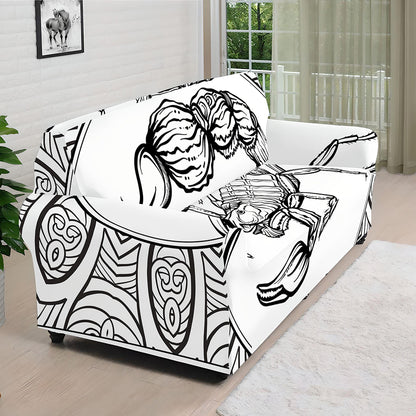White And Black Scorpio Sign Print Sofa Cover