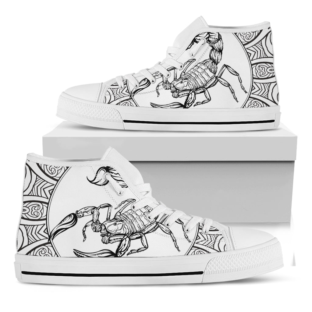 White And Black Scorpio Sign Print White High Top Shoes
