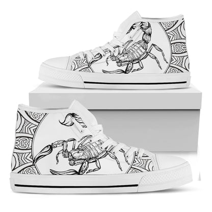 White And Black Scorpio Sign Print White High Top Shoes