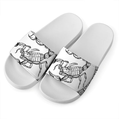 White And Black Scorpio Sign Print White Slide Sandals