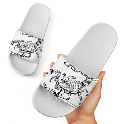 White And Black Scorpio Sign Print White Slide Sandals