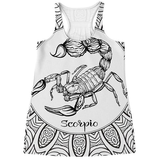 White And Black Scorpio Sign Print Women's Racerback Tank Top