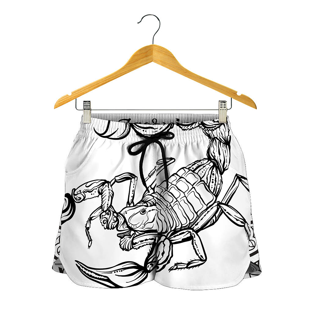 White And Black Scorpio Sign Print Women's Shorts