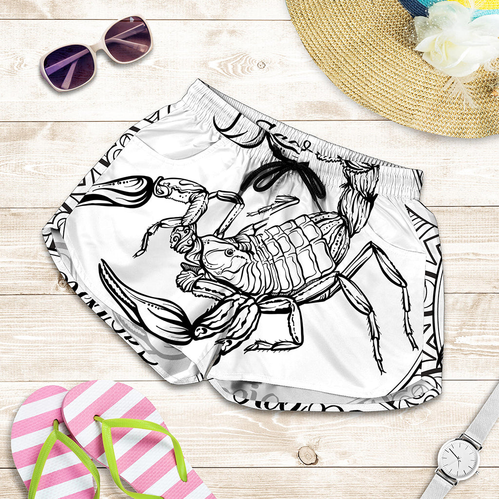White And Black Scorpio Sign Print Women's Shorts