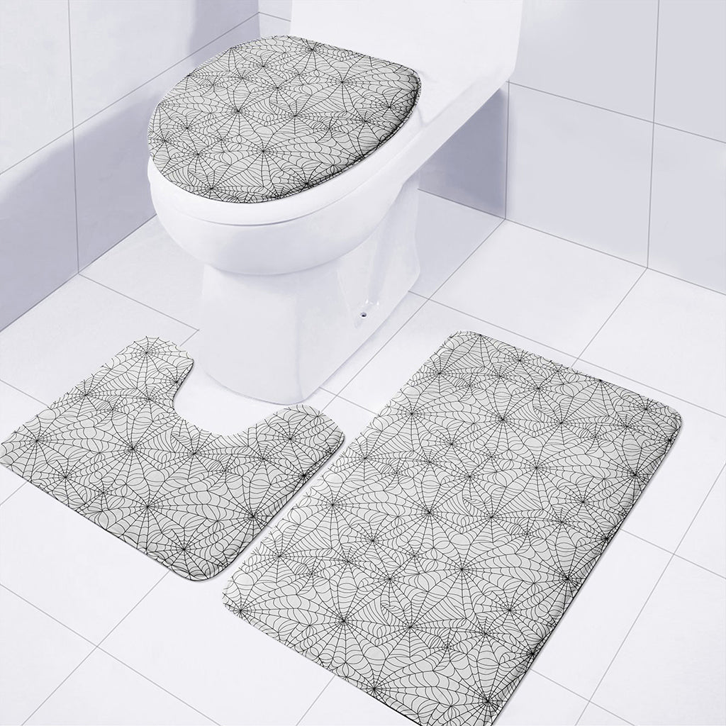 White And Black Spider Web Pattern Print 3 Piece Bath Mat Set