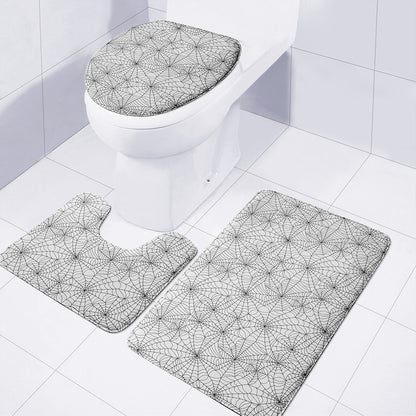 White And Black Spider Web Pattern Print 3 Piece Bath Mat Set